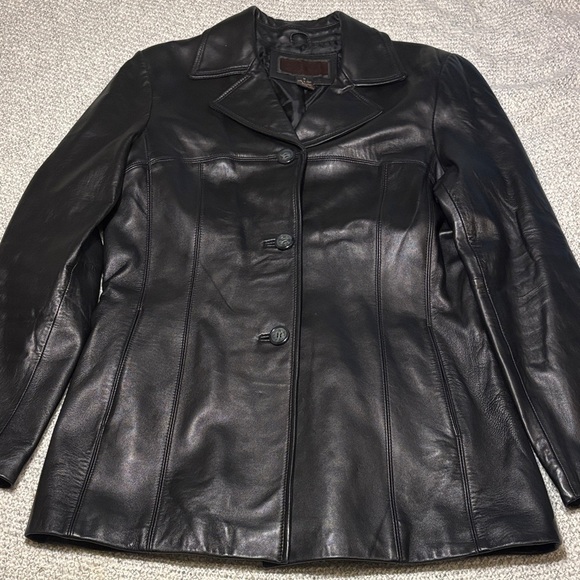 G-III Jackets & Blazers - Siena Studio Black Leather Jacket Blazer Button Front with Pockets